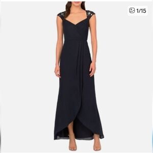 Adrianna Papell Women's Bead Yoke Chiffon Dress in Midnight (Blue), size 12